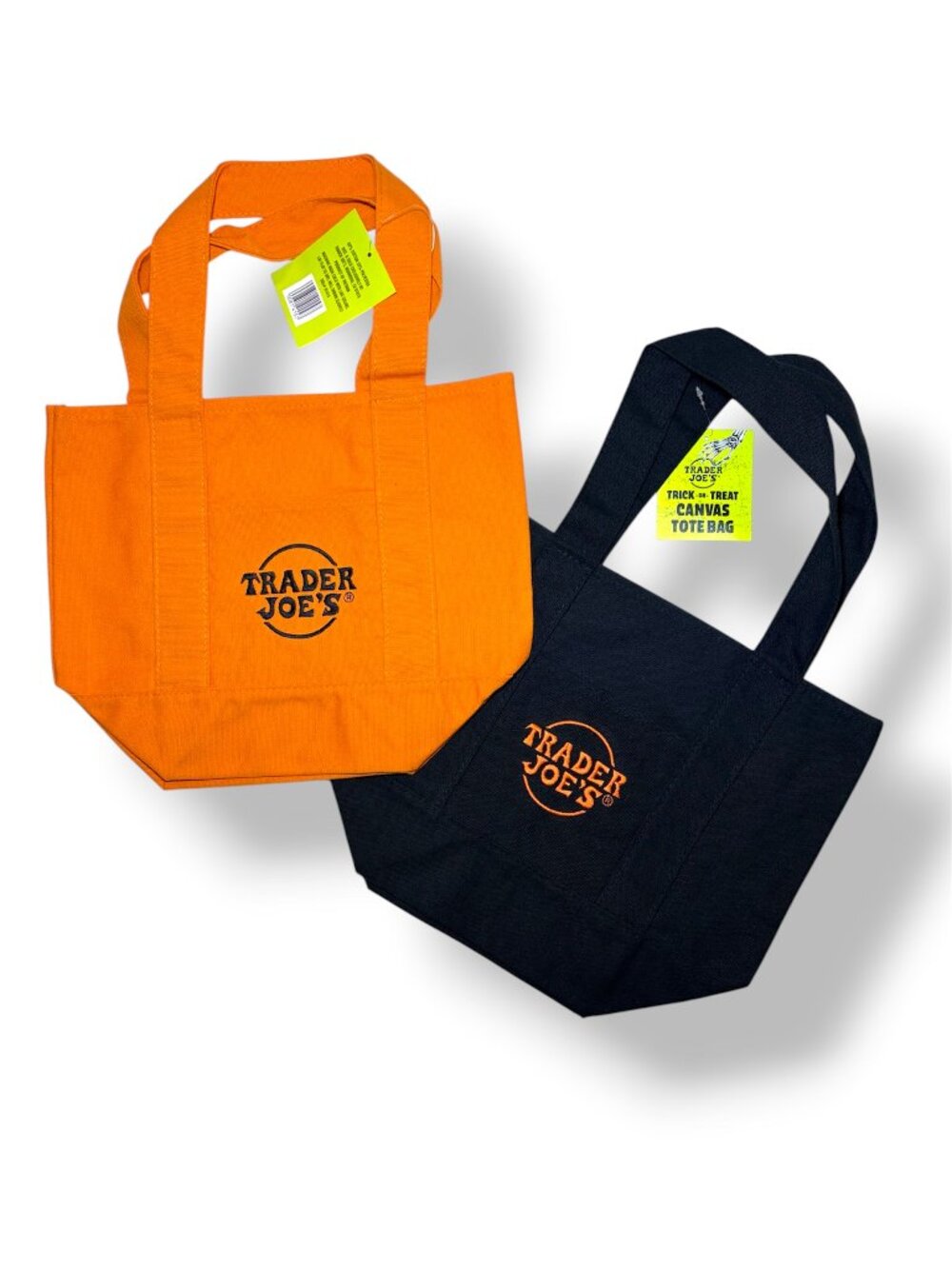 Set of 2 Trader Joe's Halloween Mini Canvas Tote Trick or Treat - Orange Black